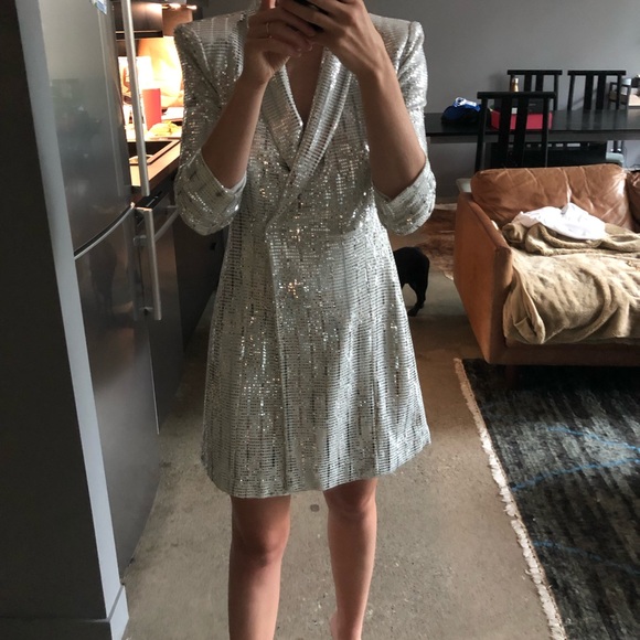 Silver Sequin Blazer Dress - Picture 5 of 8